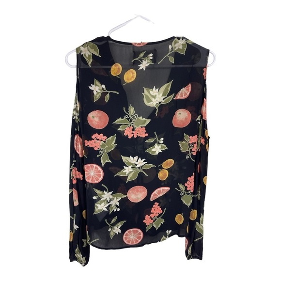 Reformation Size XS Cold Shoulder Sheer Fruit Print Floral Blouse Button front - Picture 3 of 7